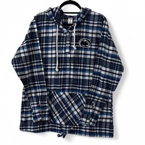 Penn State Plaid Flannel Hoodie- Blue and White